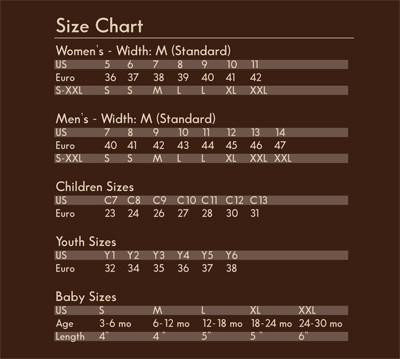 Lamo Footwear Size Chart
