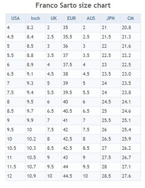Franco Sarto Size Chart